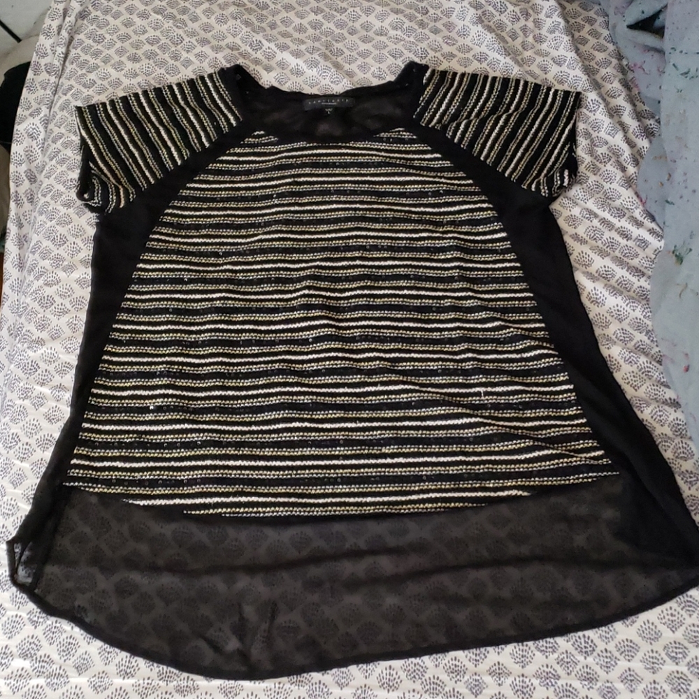 Black, white and gold top